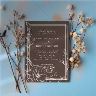 Invitation Fleur Brown simple Élégant Mariage moderne