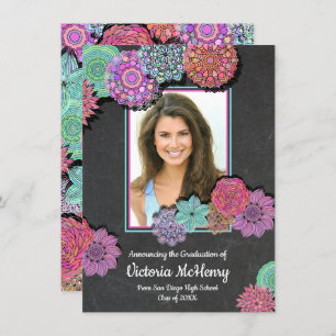 Invitation Fleur colorée Mandala Photo Graduation Party