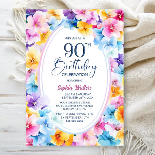 Invitation Fleur colorée Oval 90e fête d'anniversaire