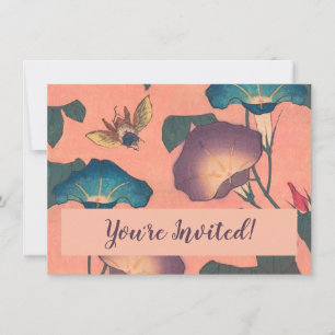 Invitation Fleur d'abeille rose classique Hokusai Art