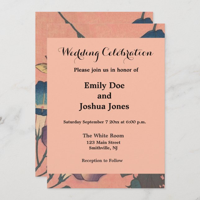 Invitation Fleur d'abeille rose classique Hokusai Art (Devant / Derrière)