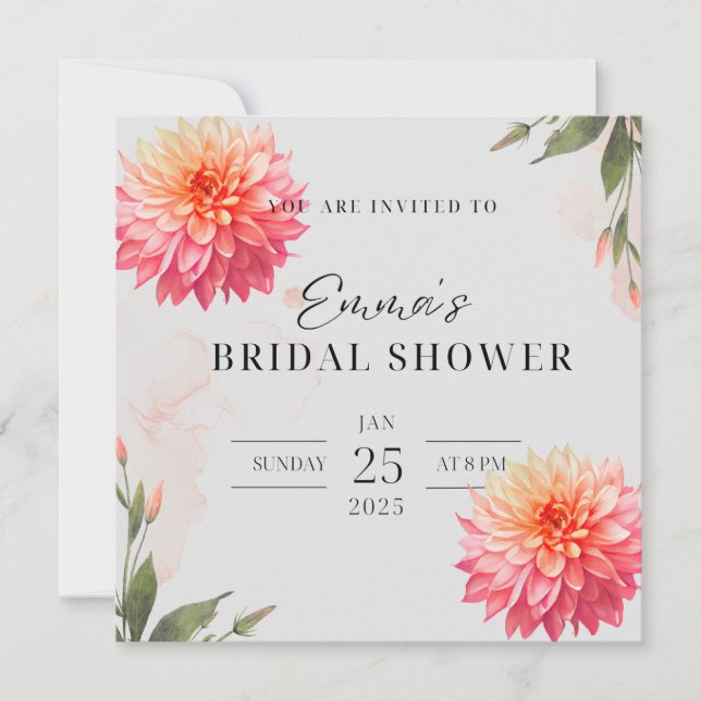 Invitation Fleur Dahlia rose Chaîne nuptiale hydrocouleur (Devant)