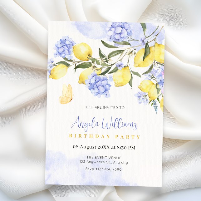 Invitation Fleur d'anniversaire aux citrons violets (Créateur téléchargé)