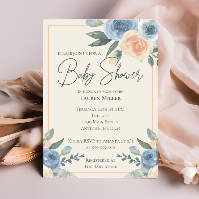 Invitation Fleur d'aquarelle Baby shower neutre pour les femm (Créateur téléchargé)