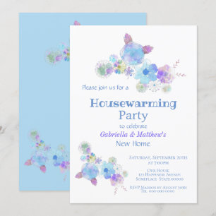 Invitation Fleur d'aquarelle bleu rustique
