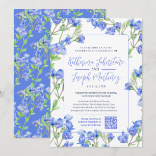 Invitation Fleur d'aquarelle bleu Speedwell QR RSVP mariage