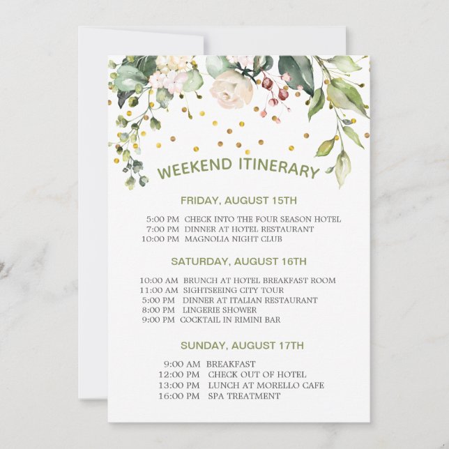 Invitation Fleur d'aquarelle, confetti Bachelorette Week-end (Devant)