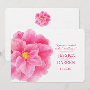 Invitation Fleur d'aquarelle rose camélia invitez à un mariag