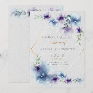 Invitation Fleur d'aquarelle transparente violet bleu