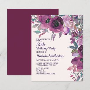 Invitation Fleur d'aquarelle violette élégante 50e anniversai