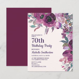 Invitation Fleur d'aquarelle violette élégante pour 70e anniv
