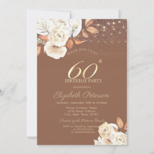 Invitation Fleur d'automne Paillettes Terre cuite 60e Anniver