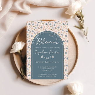 Invitation Fleur de bébé en bleu Baby Shower