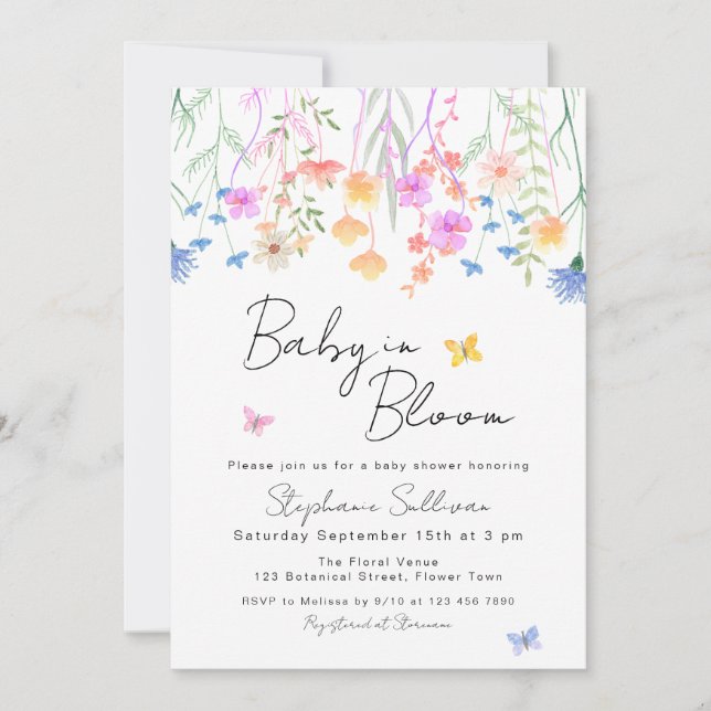 Invitation Fleur de bébé Fête de bébé florale (Devant)