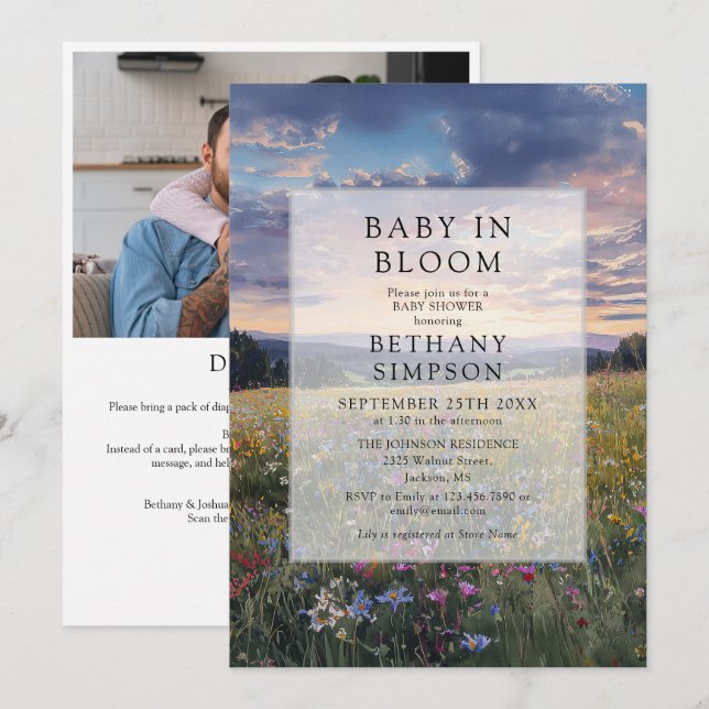Invitation Fleur de bébé Fleur QR Code Baby Shower (Devant / Derrière)