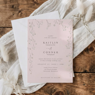 Invitation Fleur de bébé rose pâle, Fleur sauvage, Mariage Bo