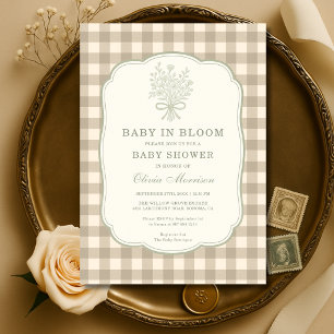 Invitation Fleur de bébé Shower bébé Gingham Neutre