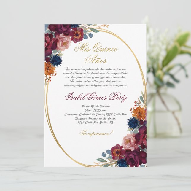 Invitation Fleur de bijoux espagnol Quinceañera (Debout devant)