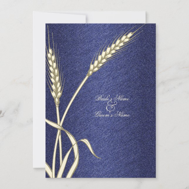Invitation Fleur de blé mariage crème bleue (Devant)