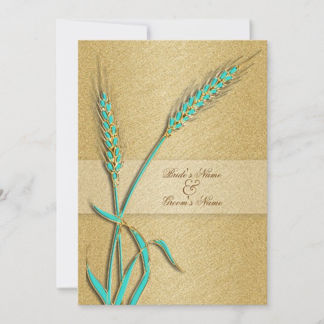 Invitation Fleur de blé mariage d'or d'Aqua (Devant)