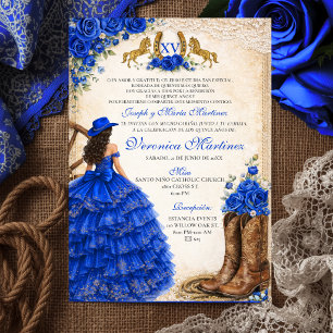 Invitation Fleur de Bleu Royal Espagnol 15 Ans Charra Western