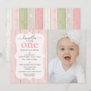 Invitation Fleur de Bois Rose Vert Sauge Rustique Anniversair