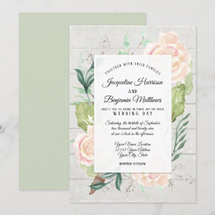 Invitation Fleur de Bois Rustique Art Floral Aquarelle Rose I