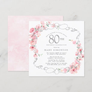 Invitation Fleur de cerise rose 80e anniversaire