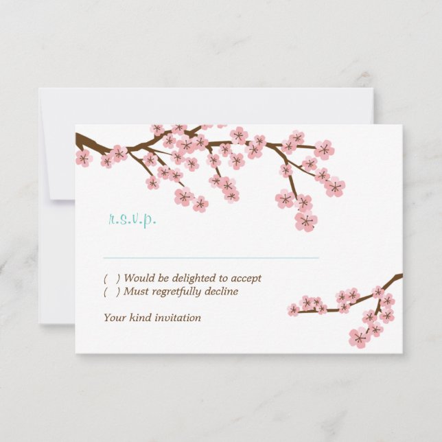 Invitation Fleur de cerise rose et turquoise RSVP avec envelo (Devant)