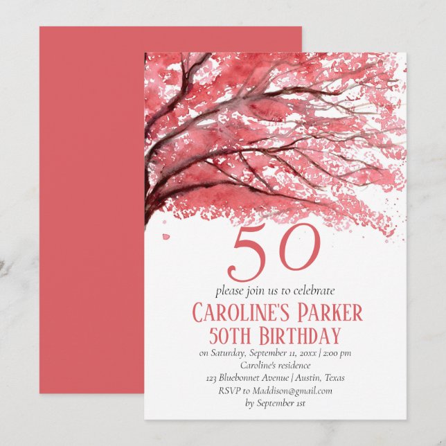 Invitation Fleur de cerise rose pâle 50e anniversaire Floral (Devant / Derrière)
