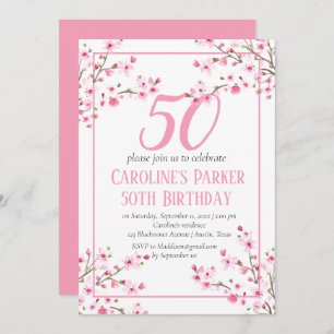 Invitation Fleur de cerise rose pâle 50e anniversaire Floral