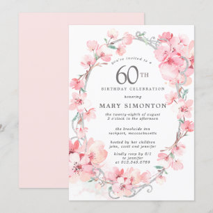 Invitation Fleur de cerise rose pâle 60e anniversaire