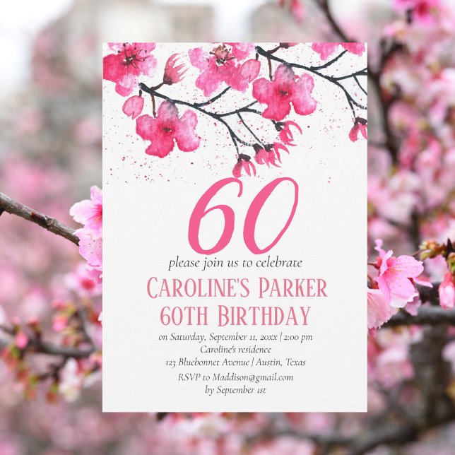 Invitation Fleur de cerise rose pâle 60e anniversaire Floral (Créateur téléchargé)