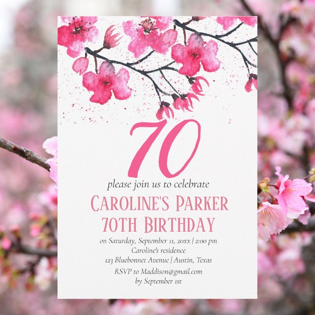 Invitation Fleur de cerise rose pâle 70e anniversaire Floral (Créateur téléchargé)