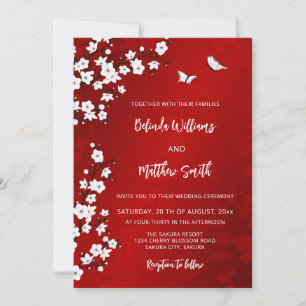Invitation Fleur de cerisier blanche rouge   Mariage