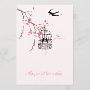 Invitation Fleur de cerisier, cage à oiseaux, mariage, invita