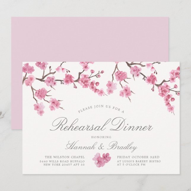 Invitation Fleur de cerisier | Dîner de répétition (Devant / Derrière)