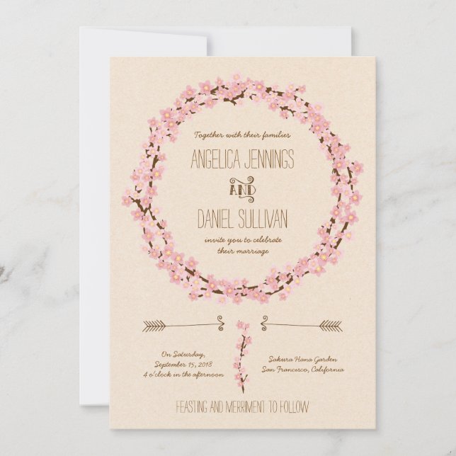 Invitation Fleur de cerisier Mariage rustique (Devant)