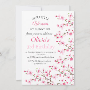 Invitation Fleur de cerisier rose 3ème Fleur d'anniversaire