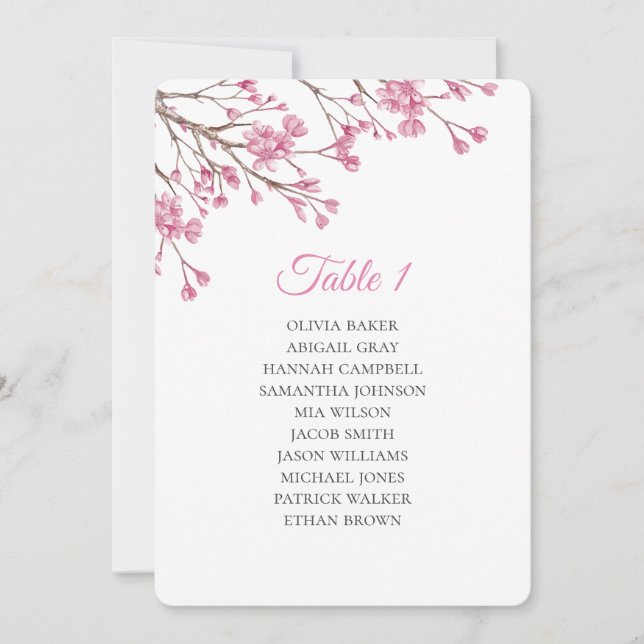 Invitation Fleur de cerisier rose de printemps. Plans de tabl (Devant)