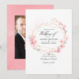 Invitation Fleur de cerisier rose géométrique mariage de prin
