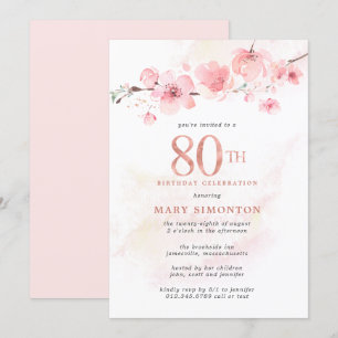 Invitation Fleur de cerisier rose pâle pour 80e anniversaire