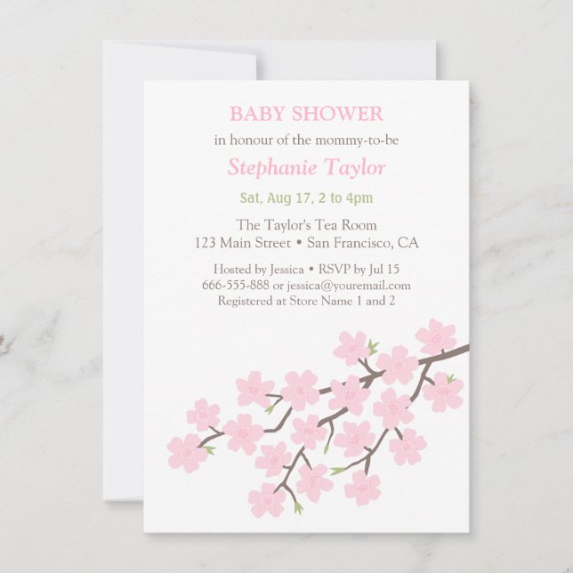 Invitation Fleur de cerisier rose Printemps Baby Shower Invit (Devant)