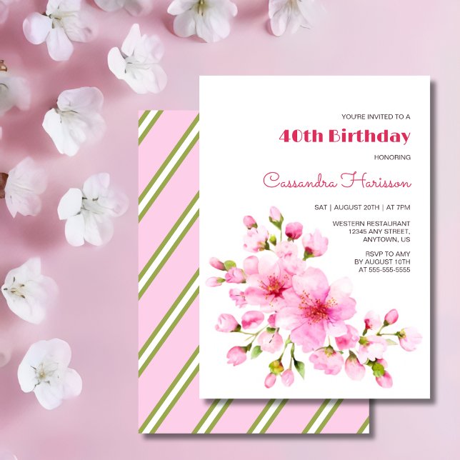 Invitation Fleur de cerisier rose rustique Sakura Fête d'anni (Créateur téléchargé)