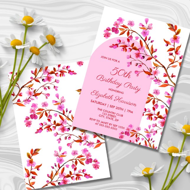 Invitation Fleur de cerisier Sakura rose blanc Anniversaire (Créateur téléchargé)