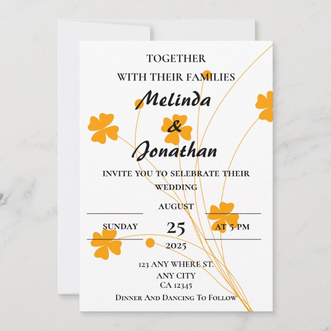 Invitation Fleur de champ blanc simple Monogramme moderne (Devant)