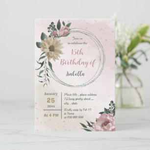 Invitation fleur de champagne rose anniversaire botanique