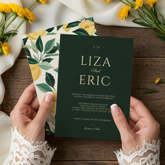 Invitation Fleur de citron Arbre Floral Élégant Mariage vert (Lemon Blossom Floral Tree Elegant Green Wedding Invitation)