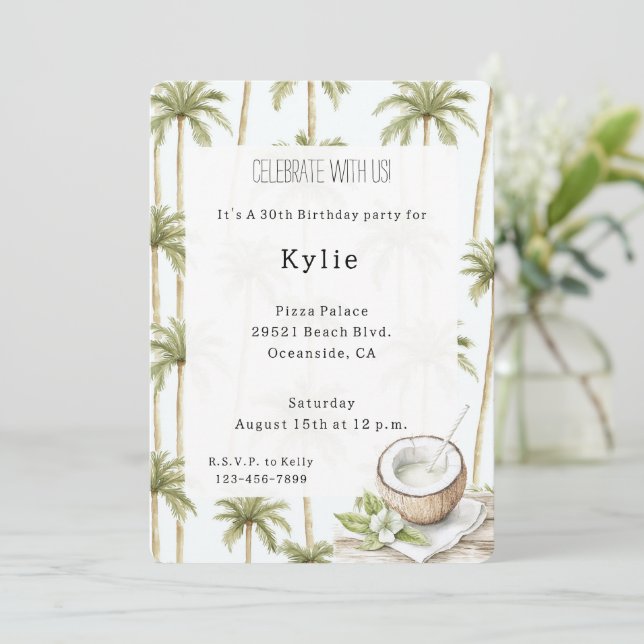 Invitation Fleur de coco tropicale Palmiers Anniversaire (Debout devant)