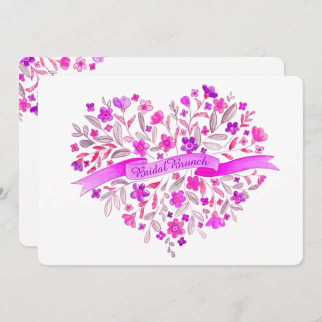 Invitation Fleur de coeur Bouquet art nuptiale Brunch (Devant / Derrière)